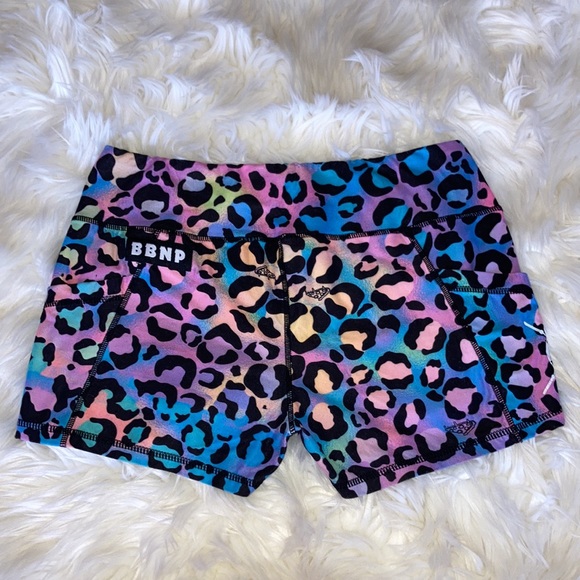BARBELLS & PIZZA Colorful Leopard Athletic Shorts with Pockets L - Picture 3 of 14